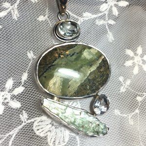 Green Kyanite, Swiss Green Opal & Topaz Pendant .925 Sterling Silver